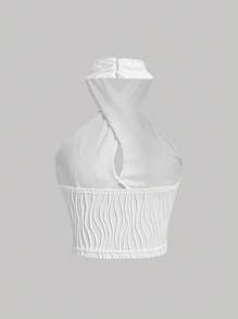 SHEIN MOD Solid Criss Cross Halter Top - White - View 2