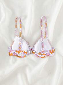 Summer Floral Print Smocked Underwire Bikini Top - Multicolor - View 2