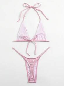 Swim SXY 夏季海滩金属比基尼套装微三角文胸和 O 形环连接丁字裤 2 件比基尼 - 淺粉色 - 查看 4