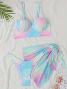 Swim Vcay Summer Beach Ombre Push Up Bikini Set With Beach Skirt