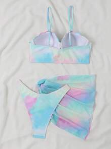 Swim Vcay Summer Beach Ombre Push Up Bikini Set With Beach Skirt