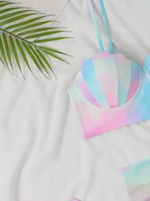 Swim Vcay Summer Beach Ombre Push Up Bikini Set With Beach Skirt