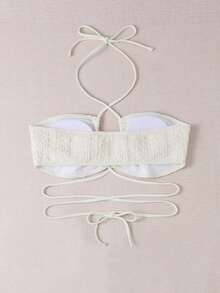 Solid Halter Bikini Top - Beige - View 6