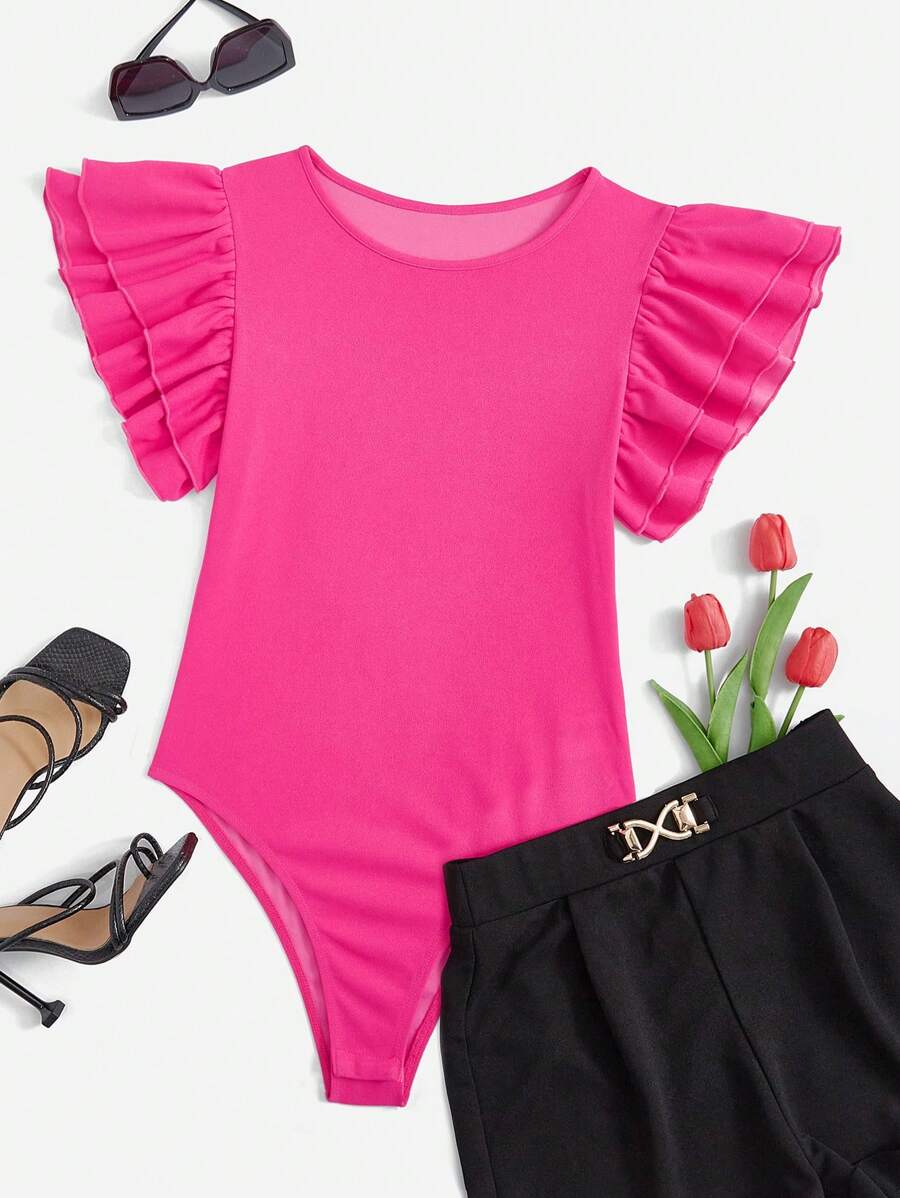 SHEIN Privé 蝴蝶袖素色連體衣