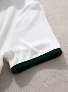 SHEIN Camiseta Para Chicas Jóvenes Con Gráfico De Letras Y Cuello De Contraste En Cosecha - Blanco - Ver 6