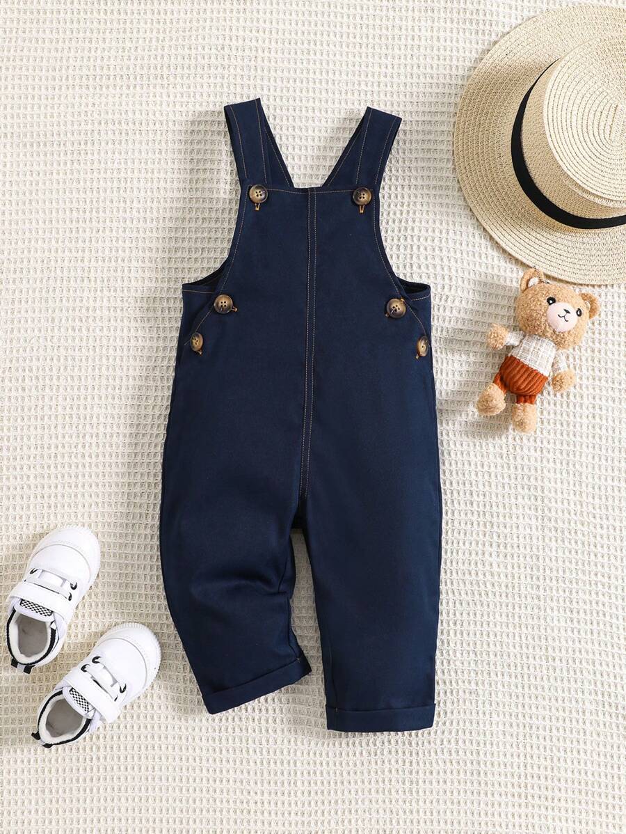 Baby Button Detail Overall Jumpsuit - Navy Blue - View 1