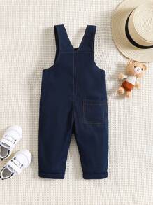 Baby Button Detail Overall Jumpsuit - Navy Blue - View 2
