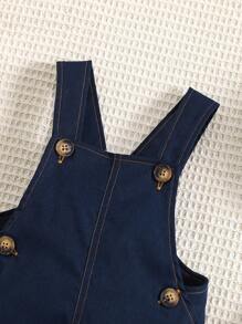 Baby Button Detail Overall Jumpsuit - Navy Blue - View 3
