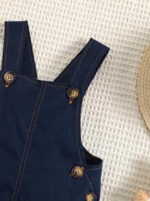 Baby Button Detail Overall Jumpsuit - Navy Blue - View 4