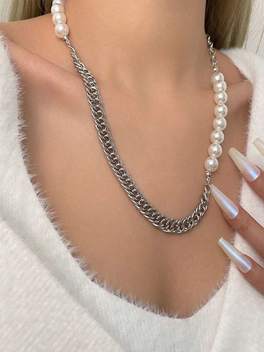 1 vòng cổ trang trí ngọc trai giả thời trang cho nữ để trang trí hàng ngày - trắng - Xem 1