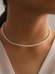 1 Pièce Élégant Collier Perlé En Fausse Perle Pour Femme Pour Cadeau