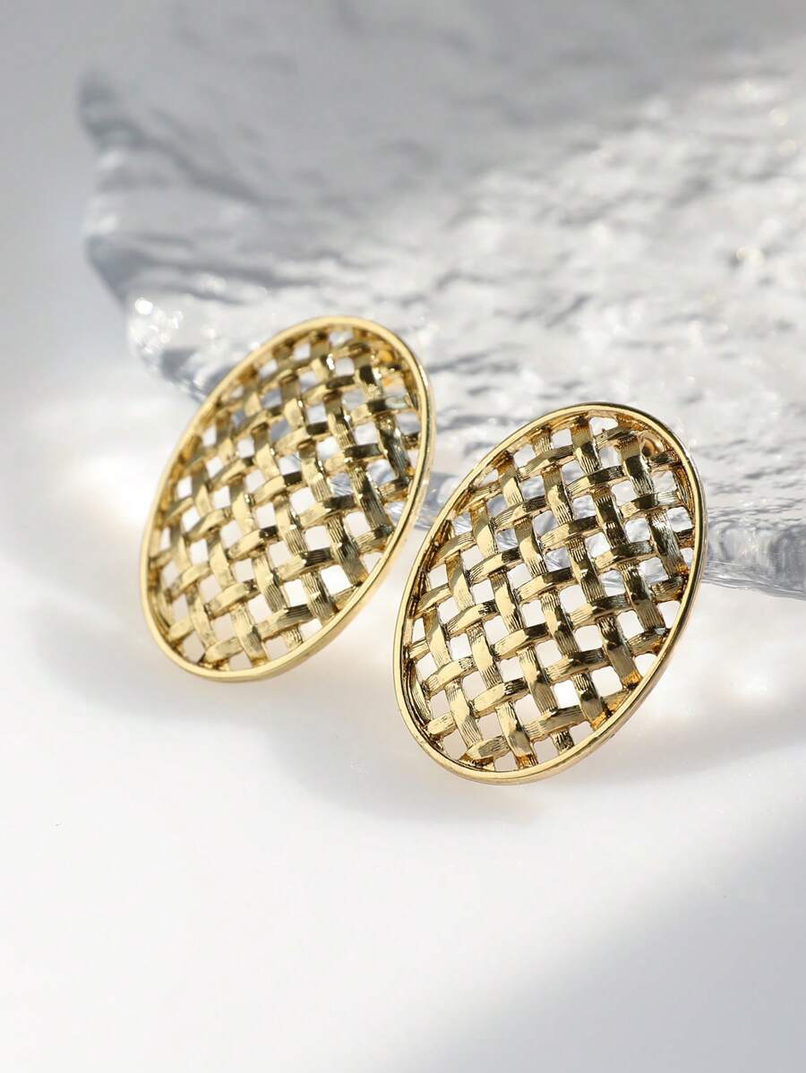 1 Đôi Thời Trang Hợp Kim Kẽm Khoét Hở Thiết Kế Hình Bầu Dục Bông Tai Nữ Trang Trí Hàng Ngày - Vàng - Xem 1