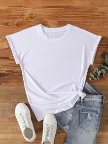 SHEIN LUNE Solid Batwing Sleeve Tee - White - View 1