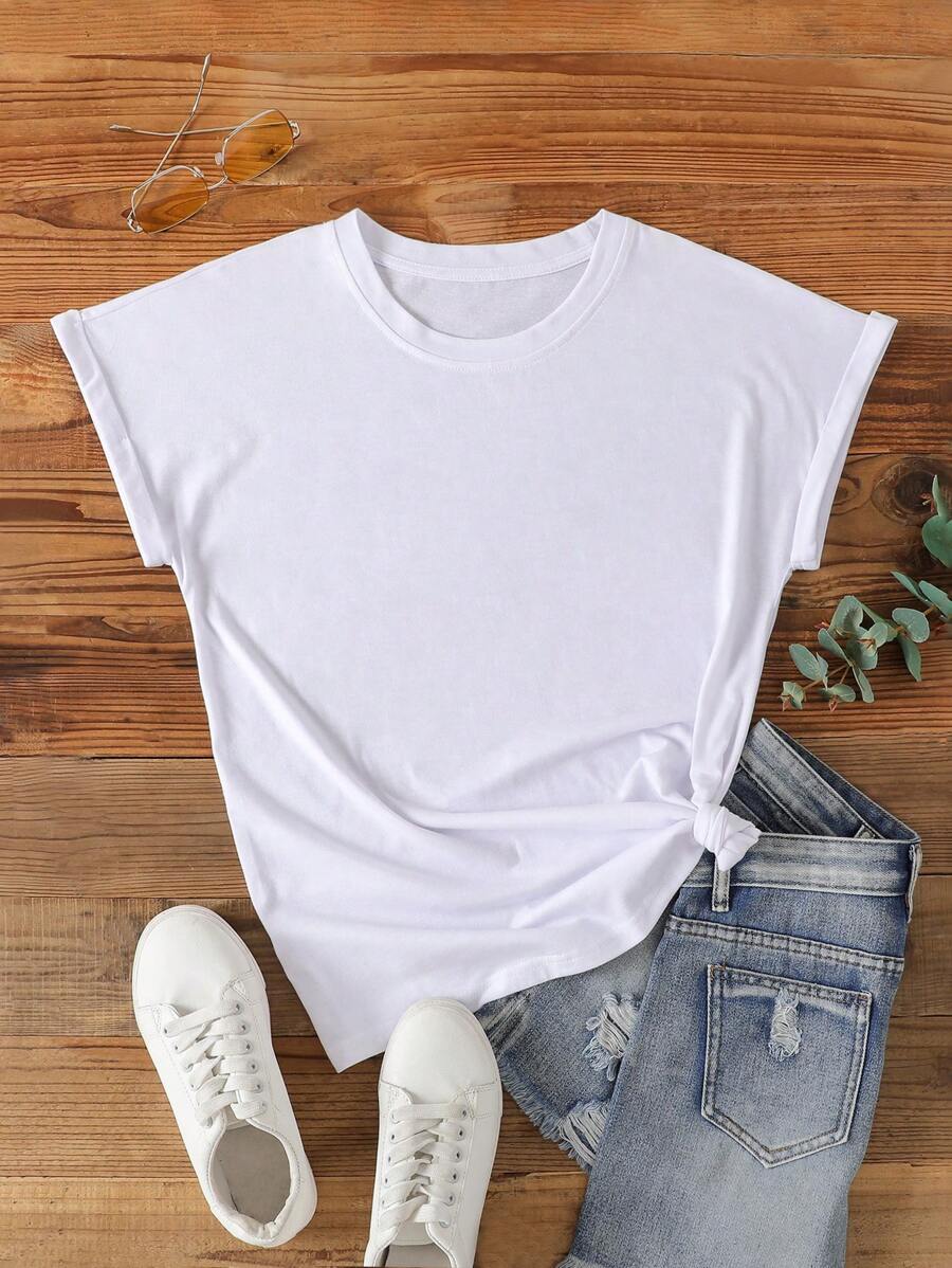 SHEIN LUNE Solid Batwing Sleeve Tee - White - View 1
