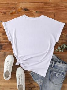 SHEIN LUNE Solid Batwing Sleeve Tee - White - View 2