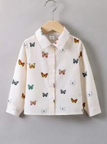 Toddler Girls Butterfly Print Blouse - Beige - View 1