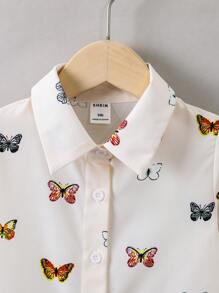 Toddler Girls Butterfly Print Blouse - Beige - View 3