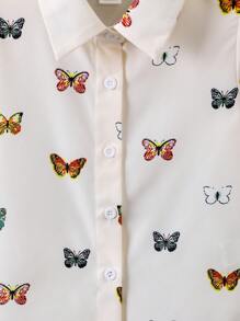 Toddler Girls Butterfly Print Blouse - Beige - View 4