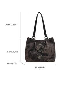 Bolso de tote con cadena decorativa de diseño de nicho de gran capacidad, bolso de tote novedoso de hombro, bolso de mano de para chicas, bolso escolar de gran capacidad, portátil, adecuado para adolescentes, mujeres, estudiantes universitarios, perfecto para volver a la escuela, primer día de clases, escuela secundaria, compras, vacaciones, universidad - Gris - Ver 6