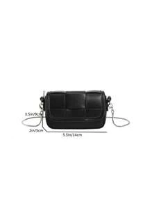 Bolsa cuadrada mini con diseño trenzado con solapa PU negro - Negro - Ver 4