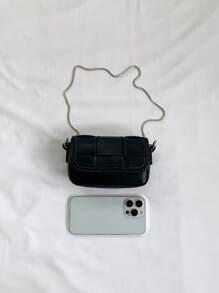 Bolsa cuadrada mini con diseño trenzado con solapa PU negro - Negro - Ver 7