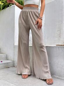 SHEIN Frenchy Solid Lettuce Trim Wide Leg Pants