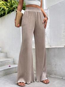 SHEIN Frenchy Solid Lettuce Trim Wide Leg Pants