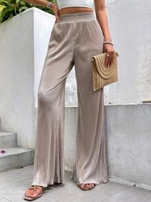 SHEIN Frenchy Solid Lettuce Trim Wide Leg Pants