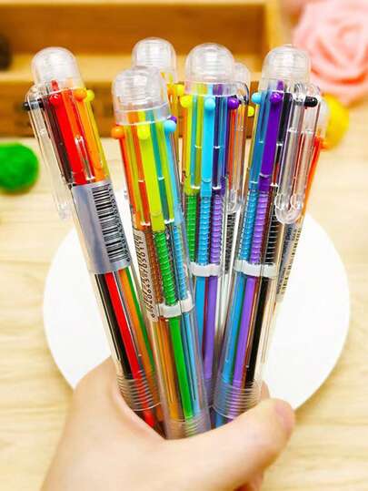 4 قطع شفاف 6 في 1 قلم برأس كروي أسلوب أساسي محمول متعدد الأغراض قلم برأس كروي الى كتابة