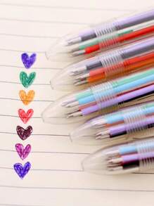 4 قطع شفاف 6 في 1 قلم برأس كروي أسلوب أساسي محمول متعدد الأغراض قلم برأس كروي الى كتابة