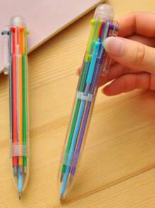 4 قطع شفاف 6 في 1 قلم برأس كروي أسلوب أساسي محمول متعدد الأغراض قلم برأس كروي الى كتابة