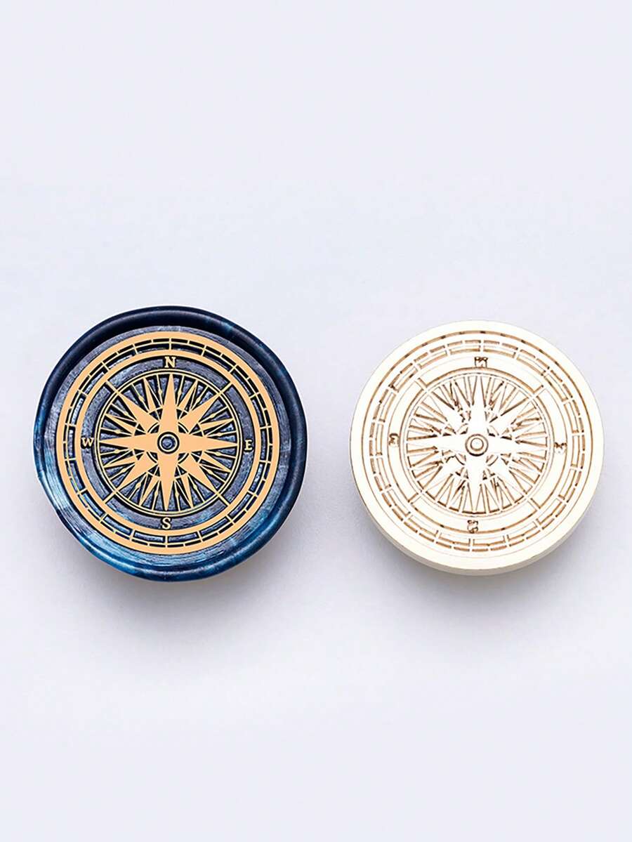 1入組金屬羅盤設計蠟印章頭復古多用途蠟印章頭用於信封、邀請函 - 金色 - 查看 1