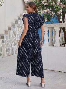 SHEIN Clasi Jumpsuits Plus Size Thắt lưng Trọn gói Chấm bi Thanh lịch - Màu xanh hải quân - Xem 2