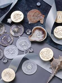 1入組金屬羅盤設計蠟印章頭復古多用途蠟印章頭用於信封、邀請函 - 金色 - 查看 5