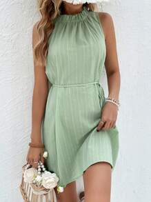 SHEIN Frenchy Vestido con cinturón ribete fruncido - verde menta - Ver 1