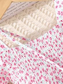 SHEIN Vintaside Kids Tween Girl Ditsy Floral Print Puff Sleeve Ruffle Hem Dress Summer Holiday - Multicolor - View 6