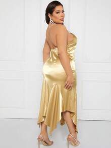 SHEIN SXY Plus Hanky Hem Satin Cami Dress - Champagne - View 2