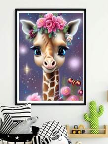 1入組PMMA DIY無框鑽石畫創意長頸鹿和花卉圖案DIY家居鑽石畫 - 淡紫色 - 查看 1