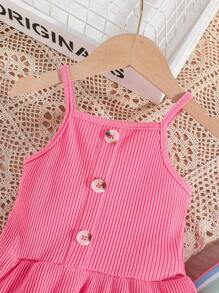 Bộ áo hai dây cài nút phía trước cho bé gái kèm quần ống loe in họa tiết sọc cầu vồng, mùa hè - Hồng - Xem 6