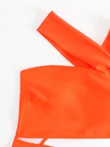 SHEIN Swim Summer Beach Cut Out Waist Asymmetrical Neck One Piece Swimsuit Bathing Suit - Orange - View 3