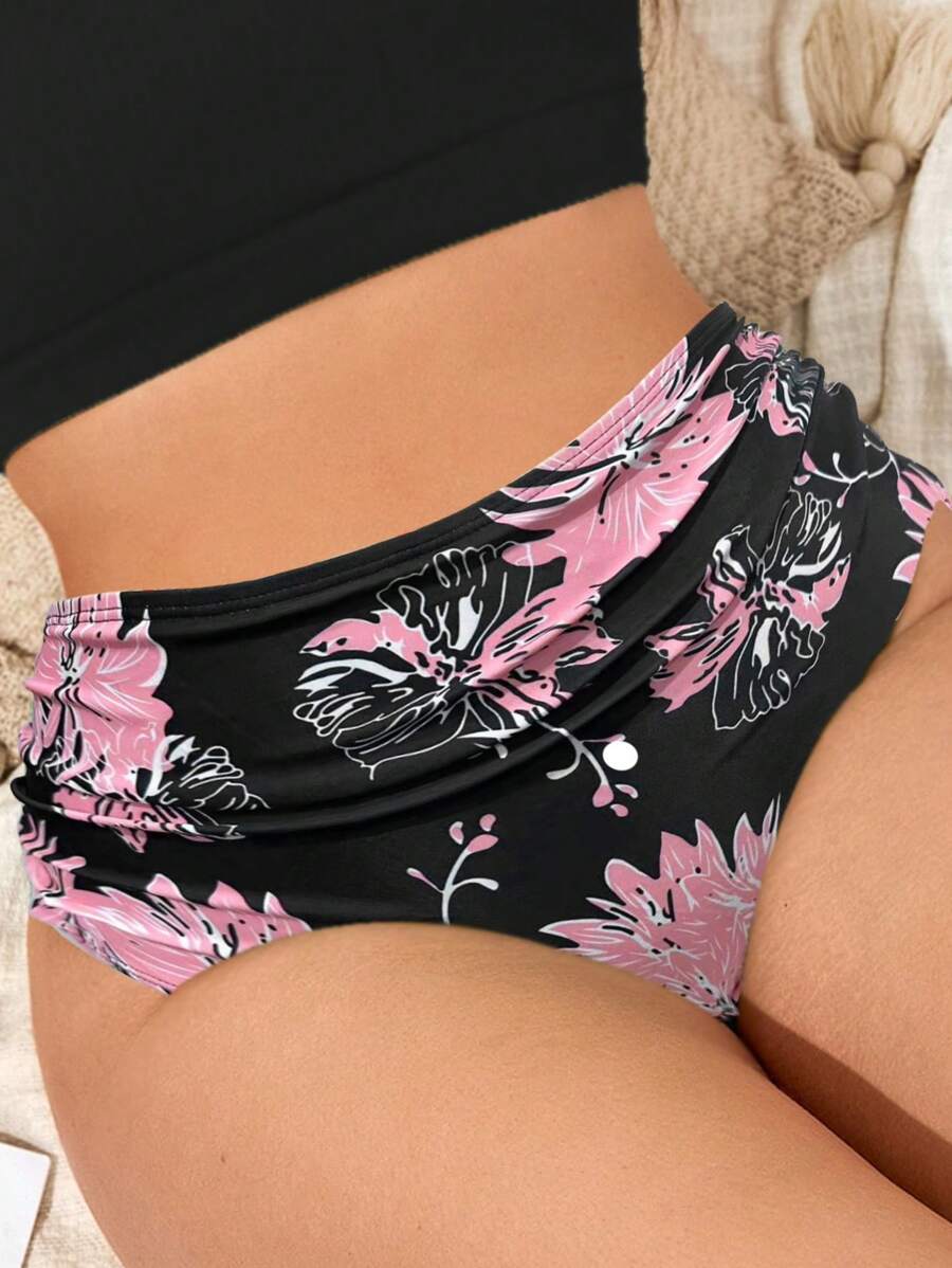 SHEIN Swim Curve 大碼印花高腰泳衣下裝 - 彩色 - 查看 1