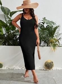 Swim Vcay Vestido cover up unicolor de muslo con abertura