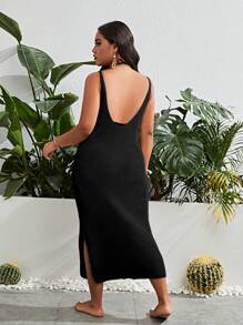 Swim Vcay Vestido cover up unicolor de muslo con abertura