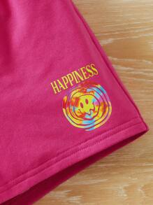 SHEIN 小女童字母和卡通圖案短褲 - 玫紅色 - 查看 3