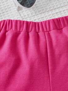 SHEIN 小女童字母和卡通圖案短褲 - 玫紅色 - 查看 4