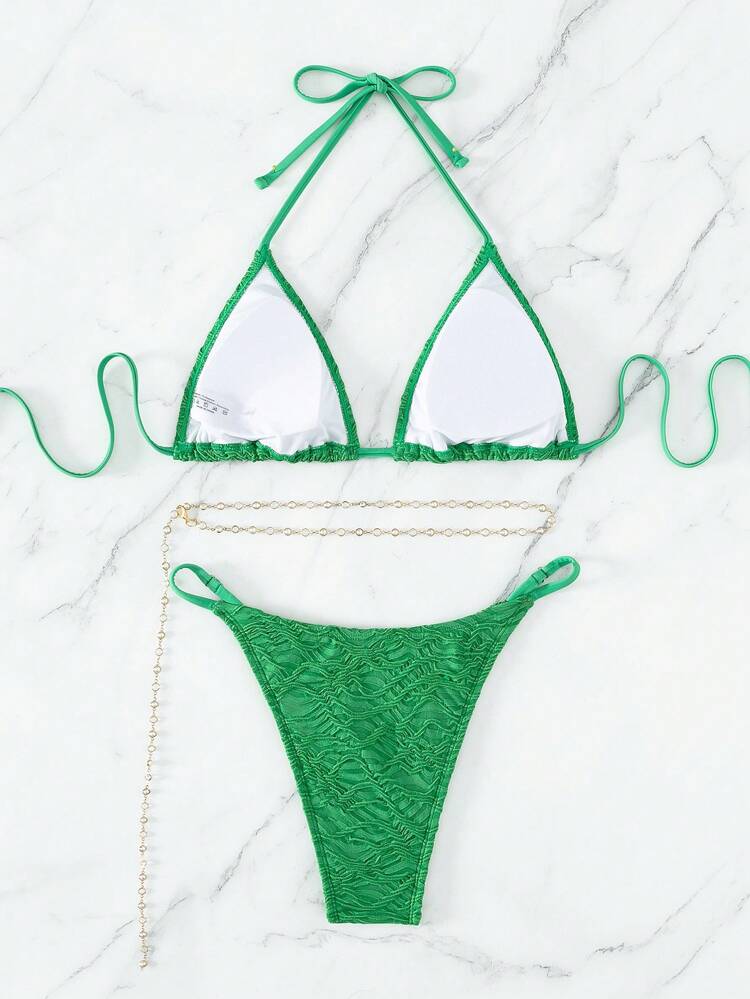 Summer Beach Chain Linked Halter Triangle Bikini Set