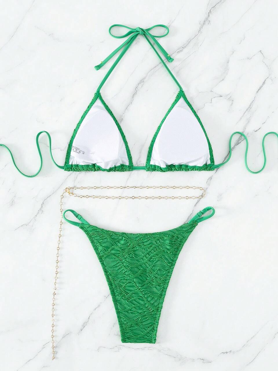 Summer Beach Chain Linked Halter Triangle Bikini Set
