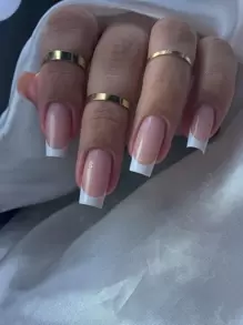 使用24入組短方形法式全覆蓋假指甲套裝立即提升您外觀 - 彩色 - 查看 1