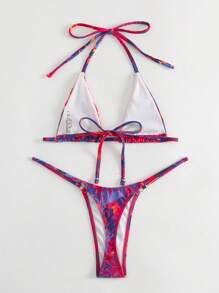 Swim SXY Summer Beach Tie Dye Print Halter Triangle Thong Bikini Set - Multicolor - View 6