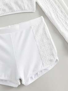 Conjunto de bikini de short sólido para playa de verano - Blanco - Ver 5